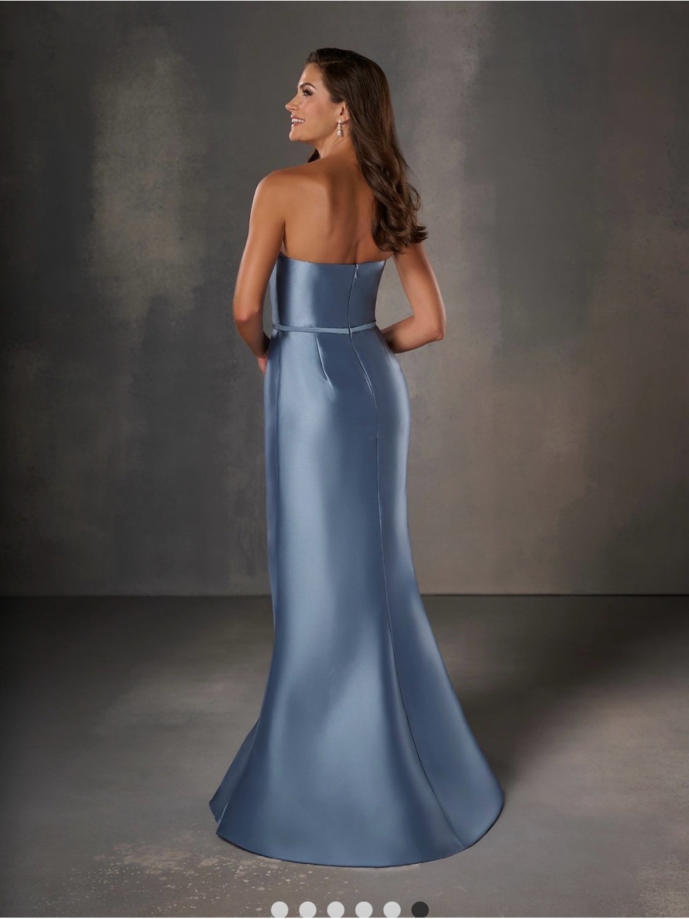 Christina Wu Strapless Satin Gown in Steel Blue